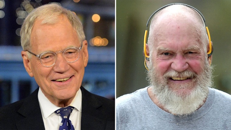 NEW YORK - MAY 20: David Letterman hosts his final broadcast of the Late Show with David Letterman, Wednesday May 20, 2015 on the CBS Television Network. 

Saint Barthelemy, France - David Letterman is nearly unrecognizable with his snowy beard as he gets in a morning work out around the Caribbean islands. The retired late-night talk show host resembled Santa Claus with his newly grown beard and smile