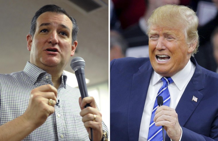 Image: A combination photo of U.S. Republican presidential candidates Donald Trump and Ted Cruz