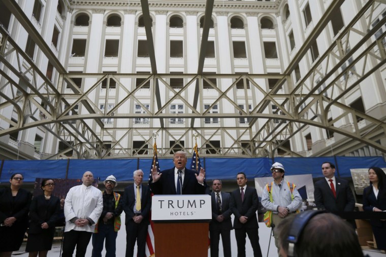 Image: Republican U.S. presidential candidate Trump speaks during news conference at Old Post Office Building in Washington