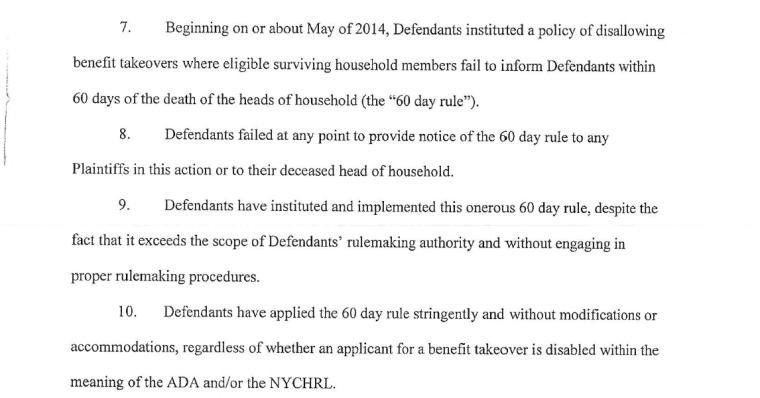 An excerpt of court documents detailing the actions of New York City.