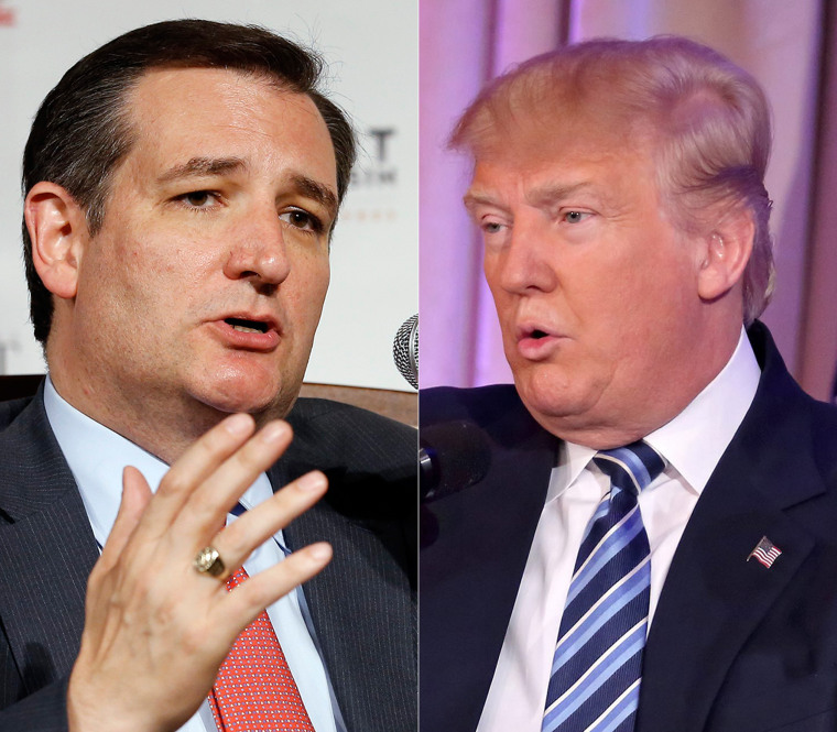 Image:  Republican presidential candidates Ted Cruz and Donald Trump