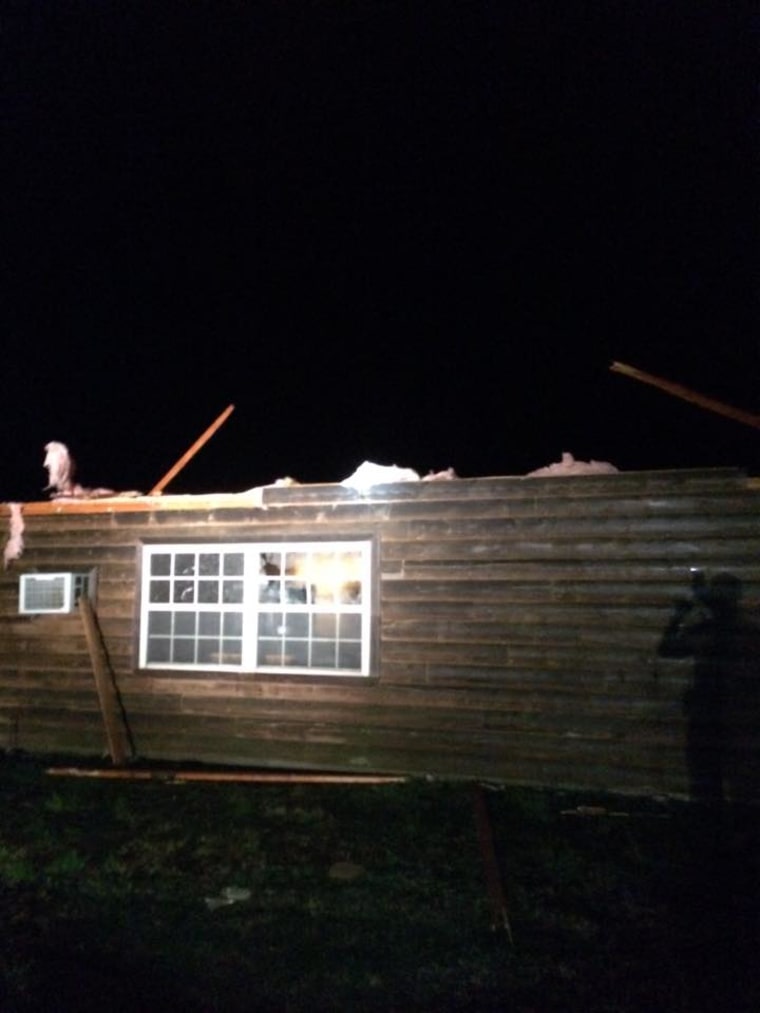 A damaged home in Evansville, Arkansas