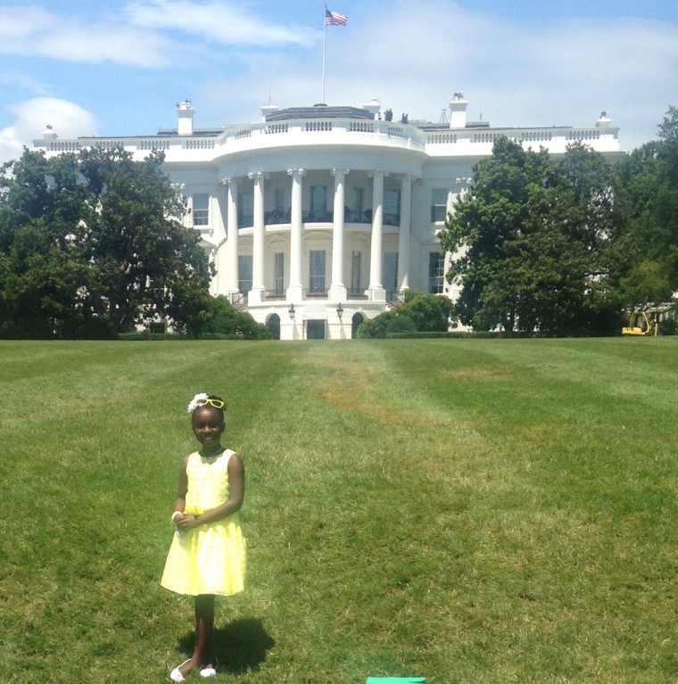 11-year-old Mikaila Ulmer poses in front of the White House. Ulmer met President Barack Obama in 2015 when she attended the White House Kids' State Dinner.