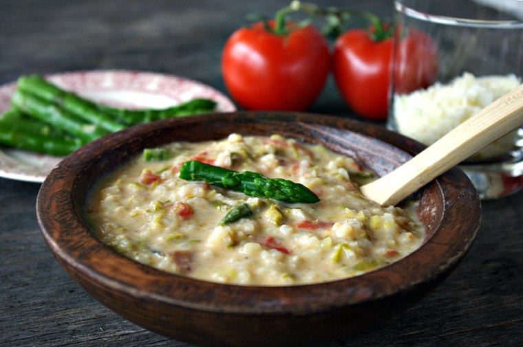 Asparagus Tomato Parmesan Soup by Food Club member Shea Goldstein of Dixie Chik Cooks