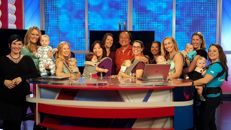 GroovaRoo Dance Crew - Pictured from L to R: Brianna Fanelli (babywearing educator and owner of Buddha Baby), Caitlin Kidd (and baby Carter), Amanda Konopacki  (and baby Addie), Kaori Gutai (and baby Emiko), Amber and Meeshi Anjali, Allison Glenn (and baby Josie), Bonnie Tran (and baby Evan), Ashley McGarry (and baby Finn), Sarah Collison (and baby Calvin), and Karen Sampson (and baby Harrison).