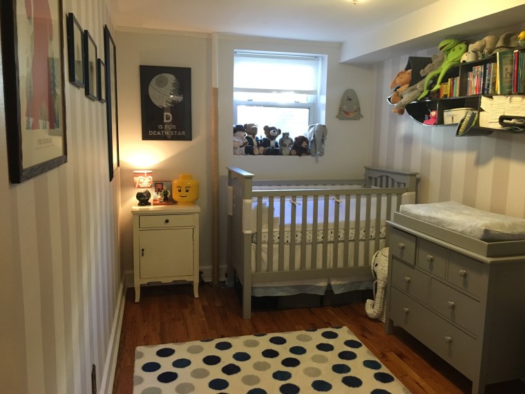 To maximize space in a small room, skip the changing table and add a changing pad to a dresser instead.