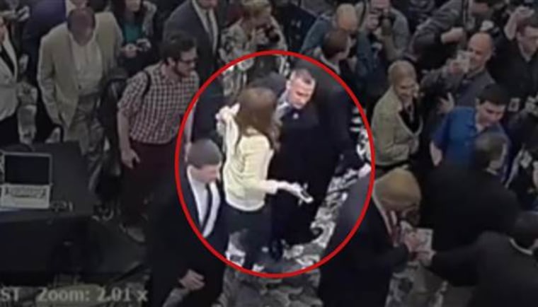 Image: Security footage showing Corey Lewandowski grabbing former Breitbart reporter Michelle Fields.