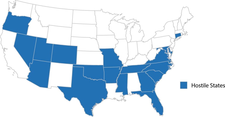 Here are the states the study deems "Hostile."