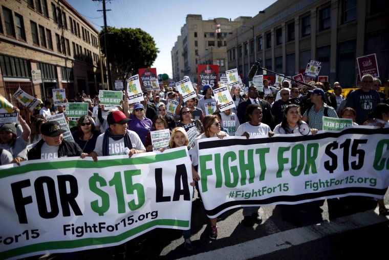 Image: Fast-food workers and their supporters join a nationwide protest for higher wages and union rights in Los Angeles