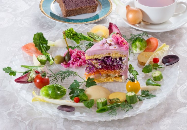 Slice of salad cake