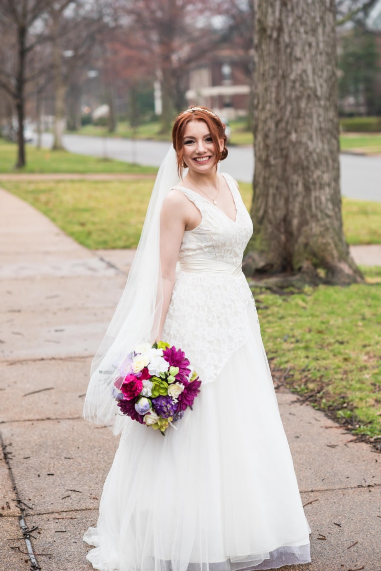 Julia Cain wears a wedding dress passed down from her grandmother