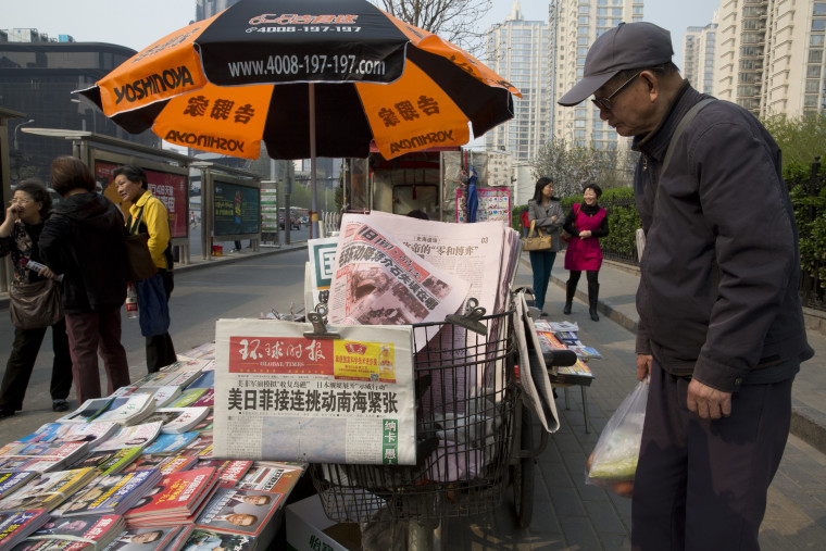 Image: Copies of the Global Times in Beijing on Tuesday