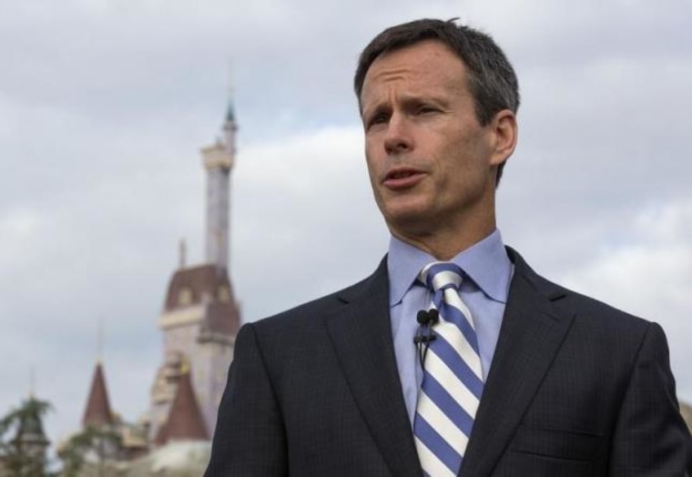 File photo of Tom Staggs, Chief Operating Officer of Walt Disney Co., speaks during a ribbon-cutting ceremony for the New Fantasyland in Lake Buena Vista, Florida