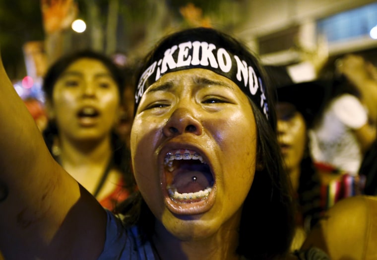 Image: Protesters march against Peruvian presidential candidate Keiko Fujimori in downtown Lima