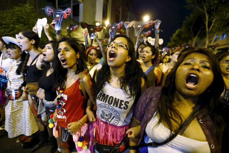 Image: Protesters march against Peruvian presidential candidate Keiko Fujimori in downtown Lima