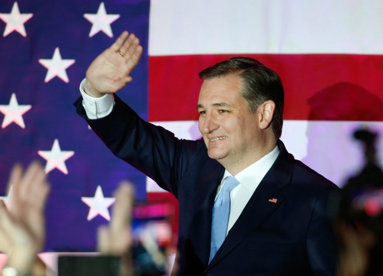 Image:Republican presidential candidate Sen. Ted Cruz, R-Texas, waves as he arrives at a primary night campaign event