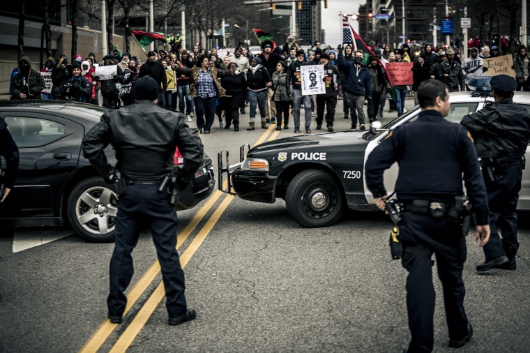 Protesters took the streets of downtown Cleveland, Ohio, the