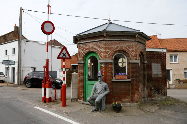 Image: A old customs post at the border between Belgium and France in Alveringem