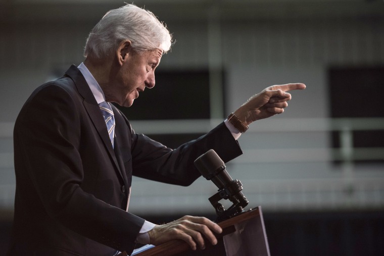 In this file photo, former President Bill Clinton addresses the audience at Freedom Temple Ministry while campaigning for his wife, Democratic presidential candidate Hillary Clinton on February 25, 2016 in Rock Hill, South Carolina.