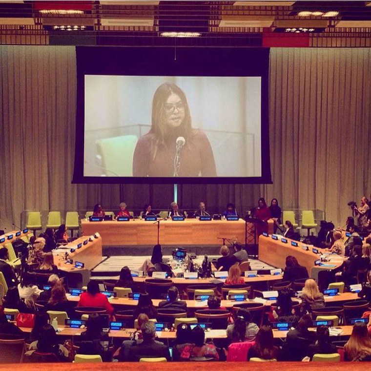 Monica Singh speaks on the United Nations initiative "Planet 50-50 by 2030: Step it up for Gender Equality" at the UN headquarters on International Women's Day, March 8, 2016.