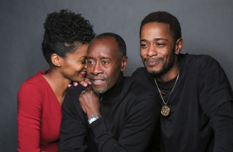 (L-R) Actors Emayatzy Corinealdi, Don Cheadle and Keith Stanfield from the film 'Miles Ahead' pose for a portrait during the Hollywood Reporter 2016 Sundance Studio at Rock &amp; Reilly's Day 1 on January 22, 2016 in Park City, Utah.