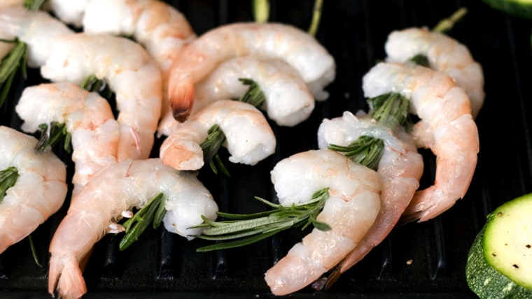 Shrimp skewered on rosemary