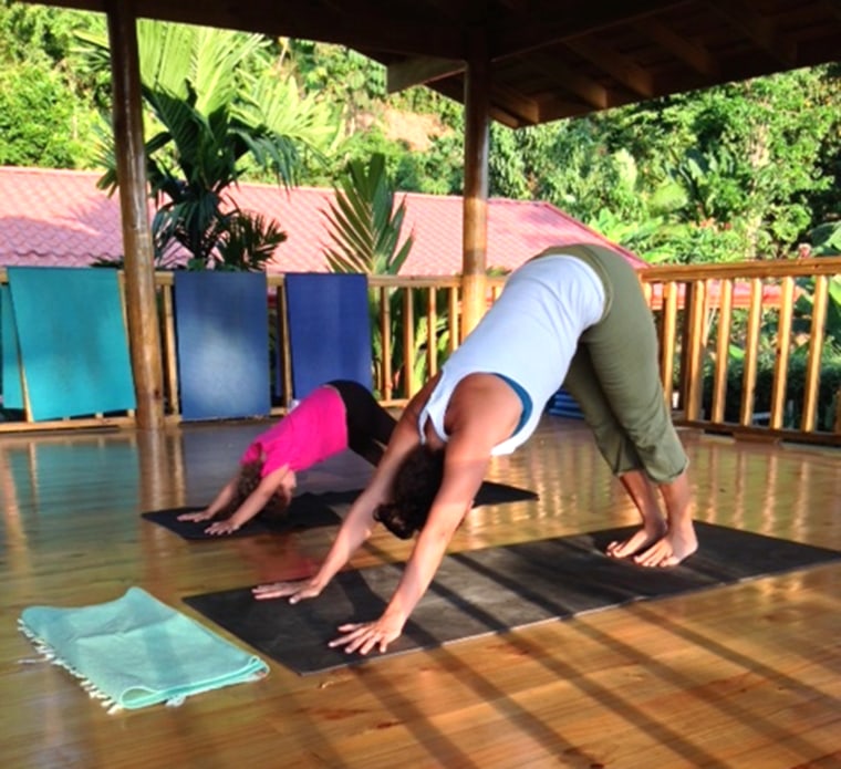 Pilar Salazar and her daughter Maya doing yoga in Costa Rica