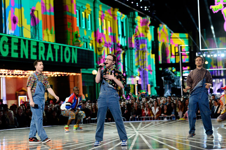 Image: Actors Andy Samberg, Akiva Schaffer and Jorma Taccone of The Lonely Island perform