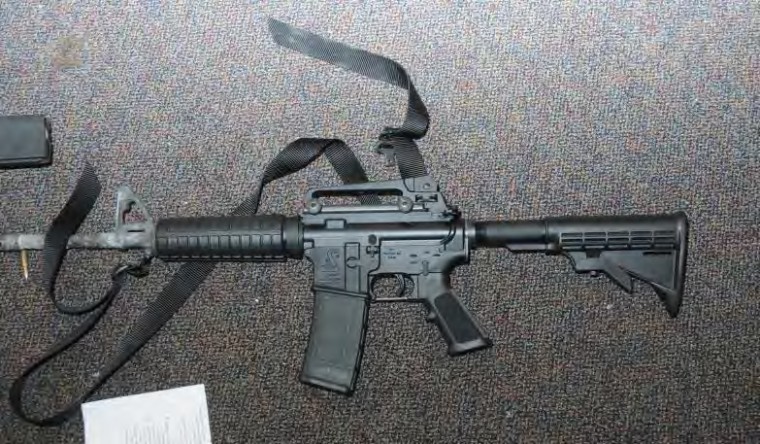 A Bushmaster rifle in Room 10 at Sandy Hook Elementary School after the December 14, 2012 shooting rampage, taken on an unspecified date in Newtown, Connecticut .