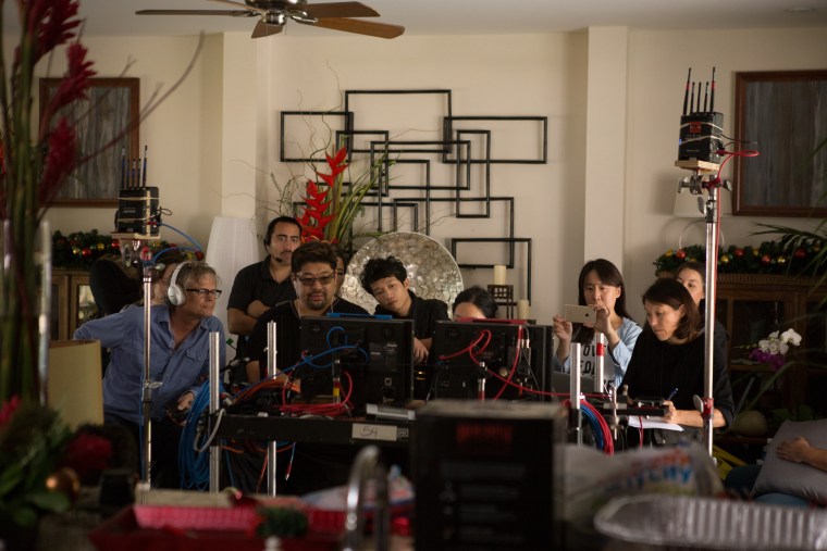 Behind the scenes during the production of "Pali Road," directed by Jonathan Lim.