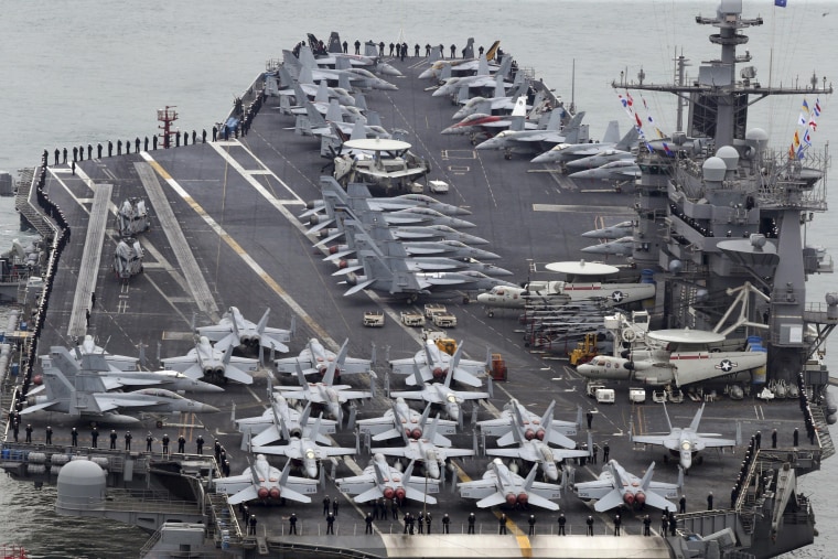 Image: The Nimitz-class aircraft carrier USS John C. Stennis arrives to join the annual Key Resolve military exercise conducted by South Korea and the U.S., at a port in Busan