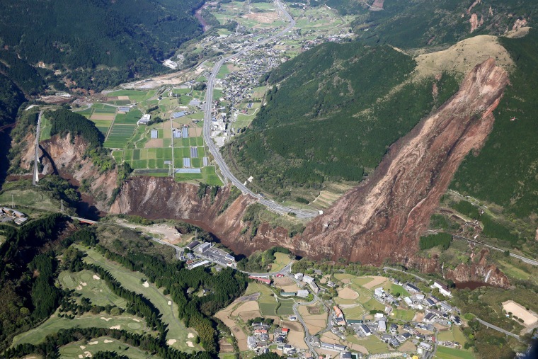 Image: A landslide is seen after the earthquake in Minamiaso