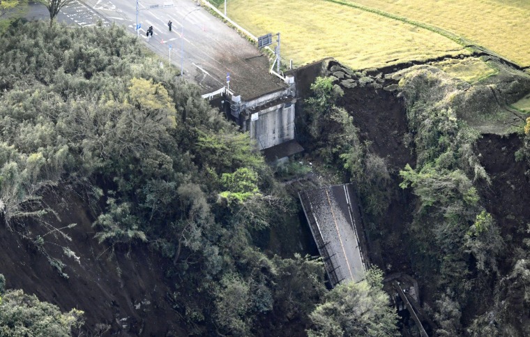 Image: Aso Bridge is seen collapsed after an earthquake