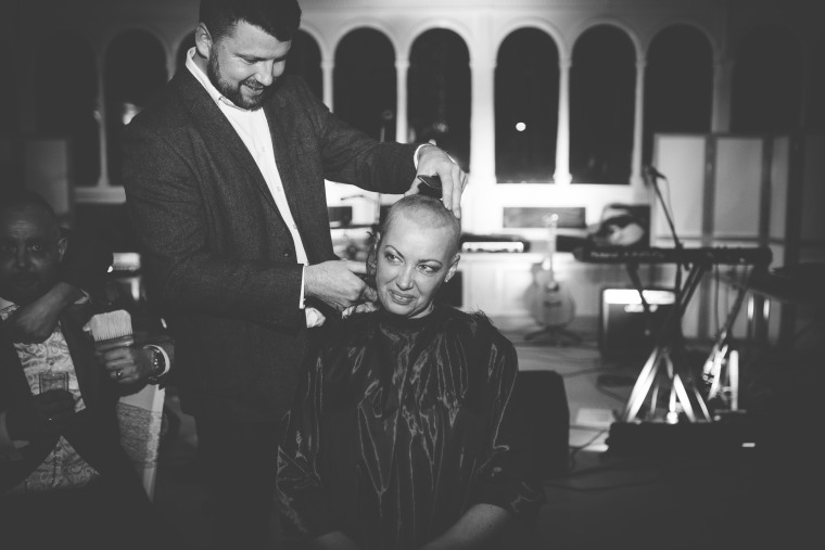Joan Lyons shaved her head on her wedding day