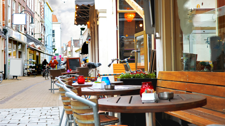 Evening street cafe in Gorinchem. Netherlands