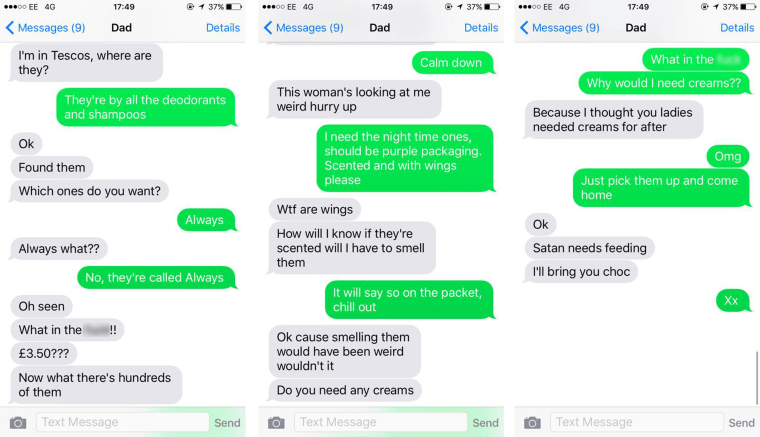 Dad and daughter have hilarious text exchange about sanitary napkins