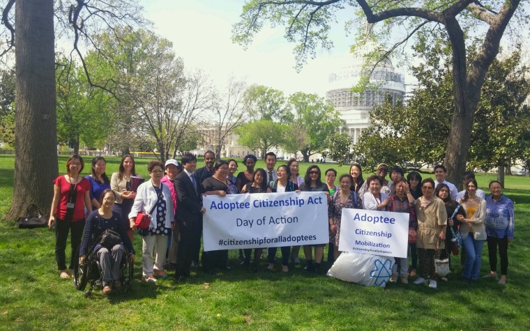 Adoptees and their supporters visiting Washington, D.C. to meet with politicians regarding the Adoptee Citizenship Act.