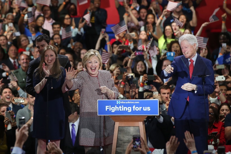 Image: Hillary Clinton walks on stage after winning the highly contested New York primary
