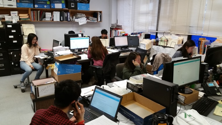 MinKwon Center volunteers phone banking during New York's presidential primary April 19, 2016.