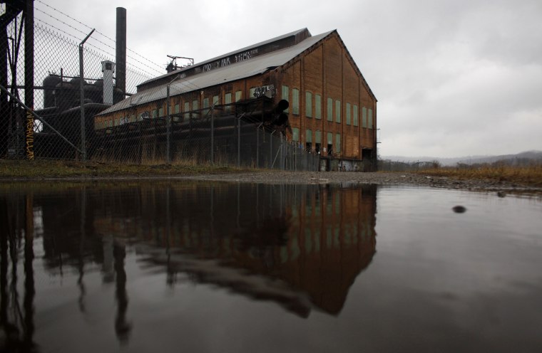 An abandoned steel blast furnace is seen in Pittsburgh, Pennsylvania