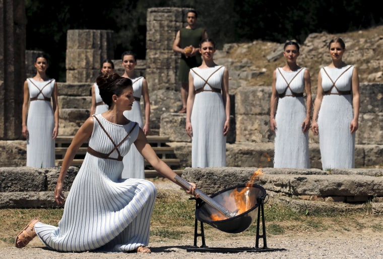 Image: Dress rehearsal for the Olympic flame lighting ceremony for the Rio 2016 Olympic Games takes place at the site of ancient Olympia in Greece