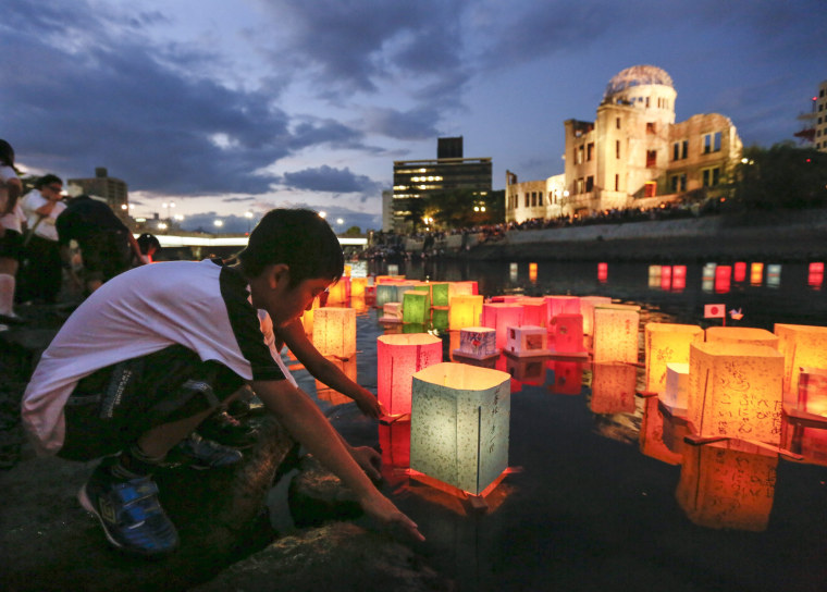 Image: Hiroshima residents float paper lanterns