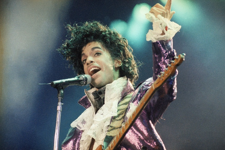 Prince performs at the Forum in Inglewood, California on Feb. 18, 1985.