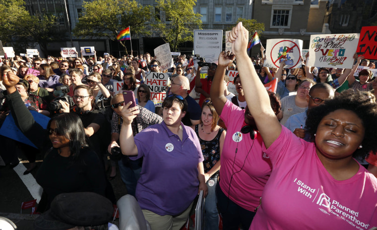 Image: Protesters call for Mississippi Gov. Phil Bryant to veto House Bill 1523