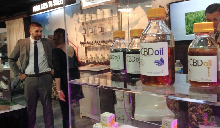 Oil containing CBD from "agricultural hemp" -- a strain of marijuana that is low in THC -- is displayed at the Marijuana Business Conference &amp; Expo in Chicago on May 24, 2015.