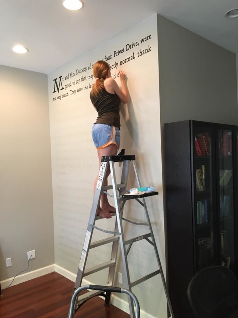 Meredith McCardle painted a wall in her home with the text of the first page of "Harry Potter and the Sorcerer's Stone"