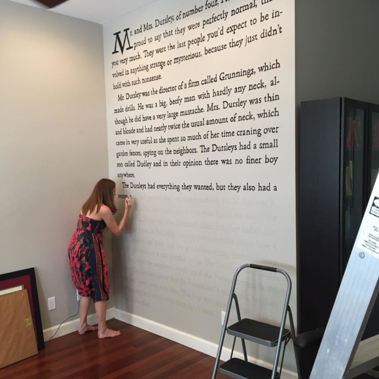 Meredith McCardle painted a wall in her home with the text of the first page of "Harry Potter and the Sorcerer's Stone"