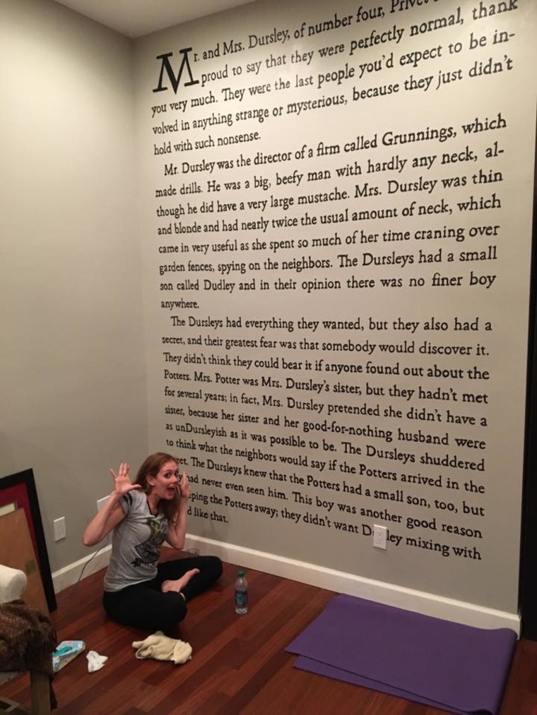 Meredith McCardle painted a wall in her home with the text of the first page of "Harry Potter and the Sorcerer's Stone"