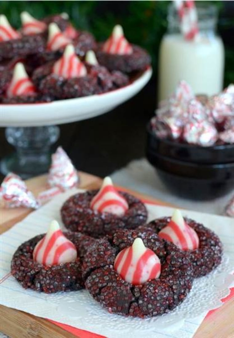 Christmas cookies: Chocolate candy cane Kiss cookies