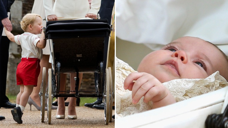 Prince George and Princess Charlotte on her christening day